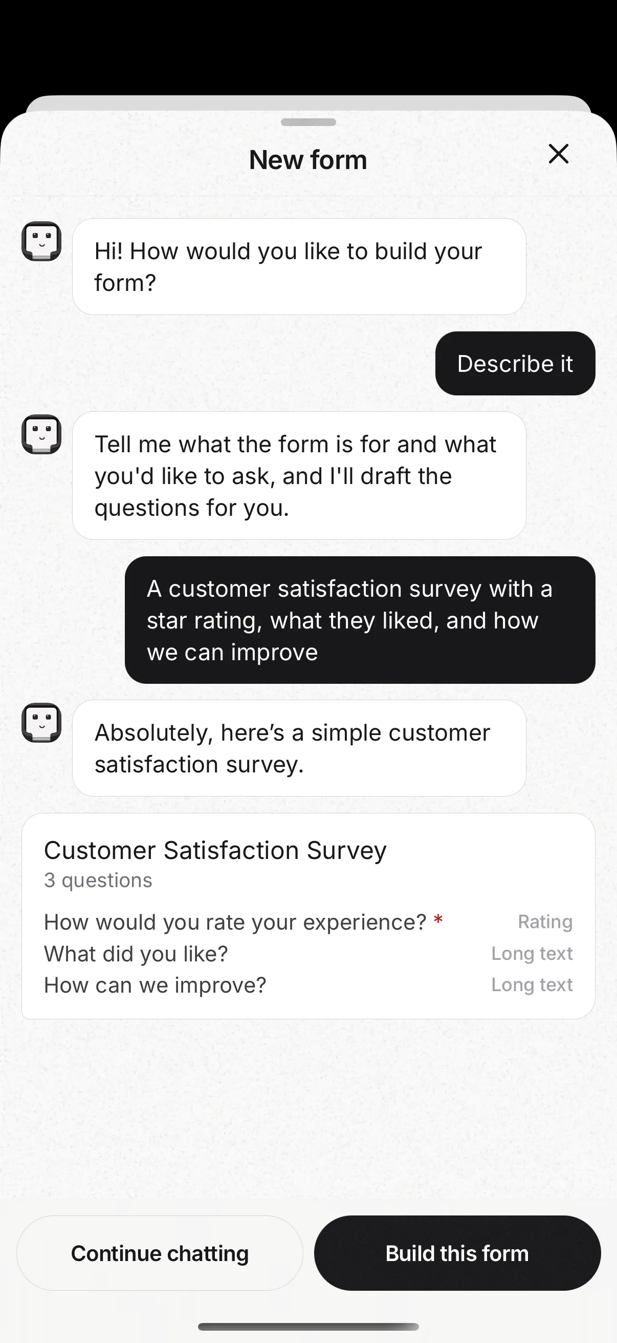 Demo of creating a form with AI in the Formms app