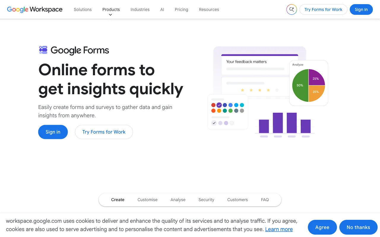 Google Forms product page