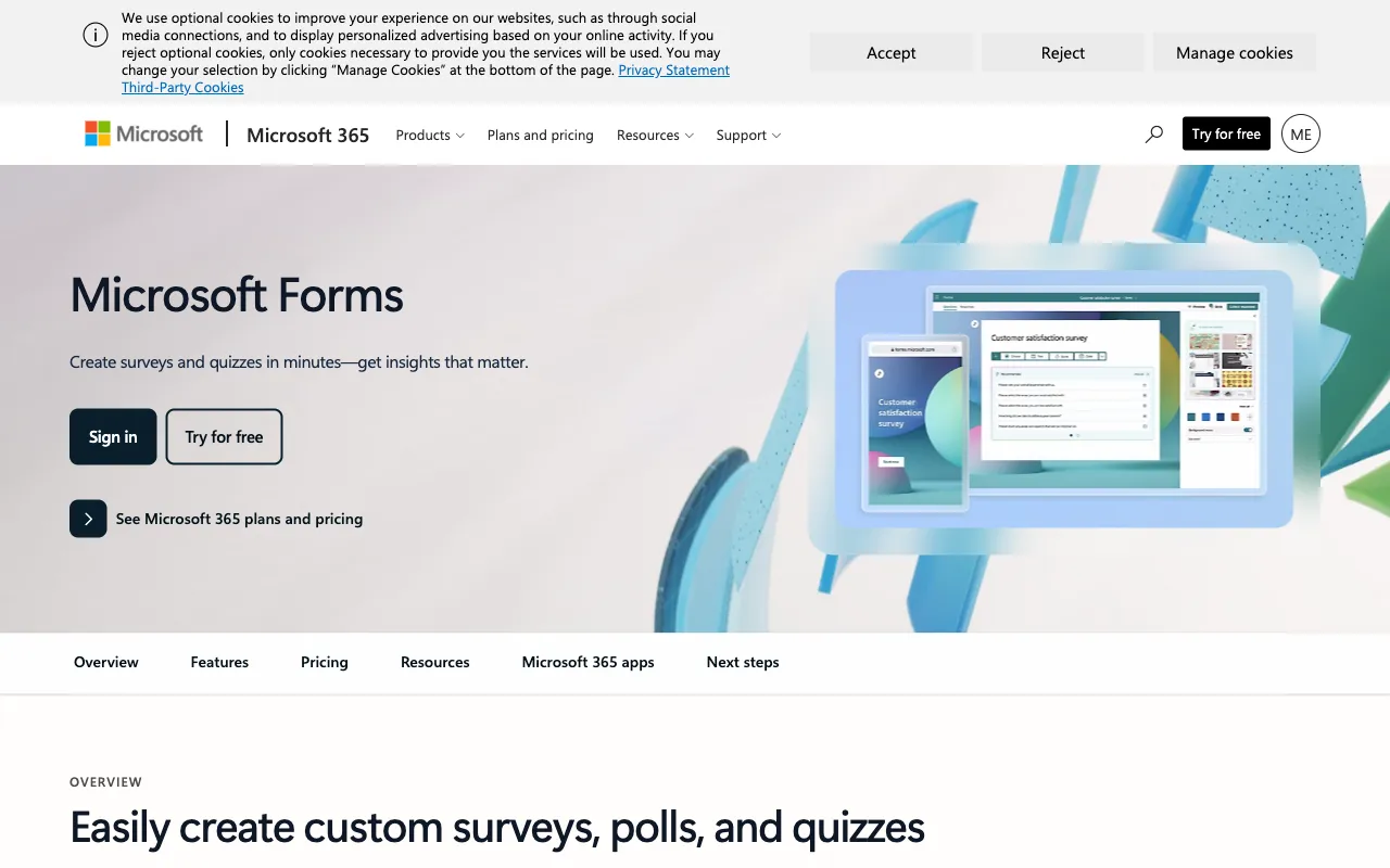 Microsoft Forms product page