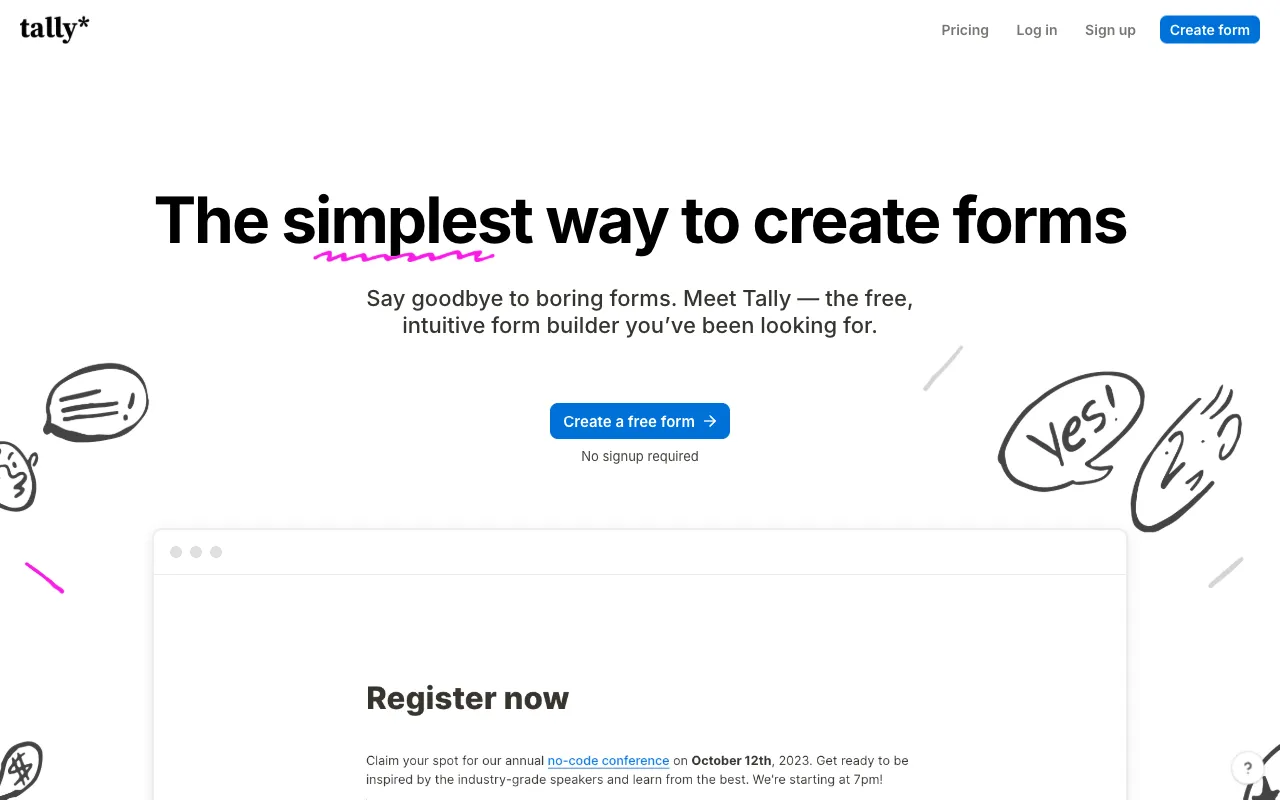 Tally homepage