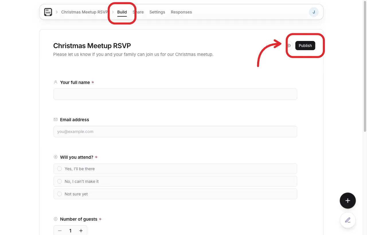 Form builder with Publish