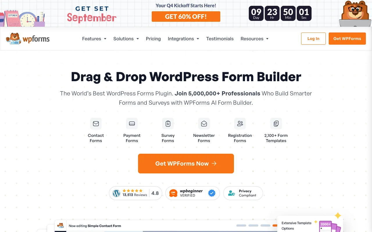 WPForms homepage