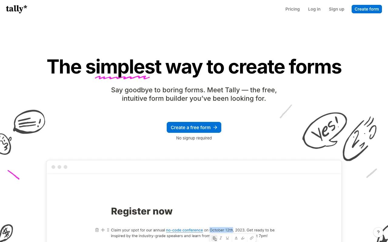 Tally homepage
