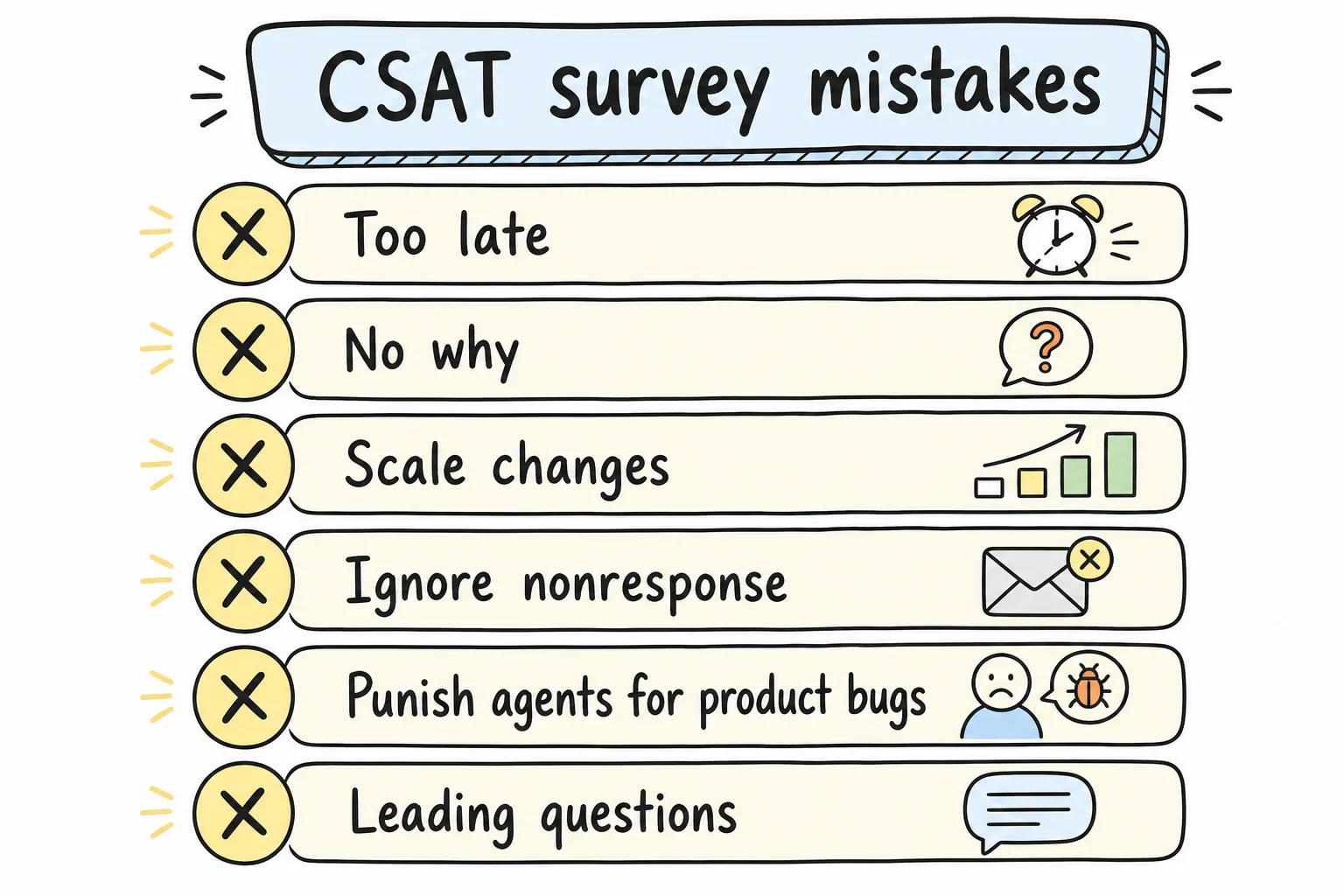 Checklist of common customer satisfaction survey mistakes