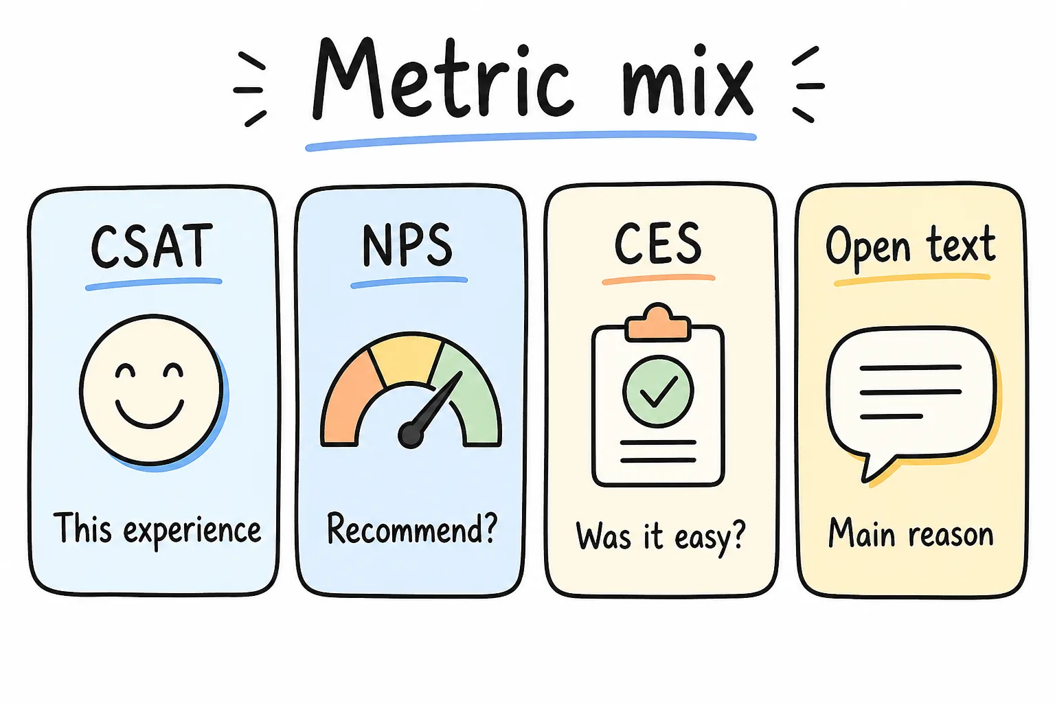 CSAT NPS CES and open text mix